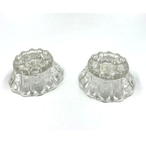 Vintage Clear Pressed Glass Bubble Candle Holders Textured 2 Piece Victorian